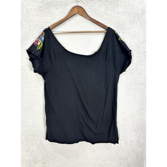 RXB Off The Shoulder Top Womens Large Black Floral Embroidered Tassel Boho Fairy - Picture 6 of 6